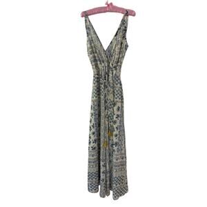 Aakaa M Floral Sleeveless Maxi Dress V-Neck Adjustable Waist Maxi Dress